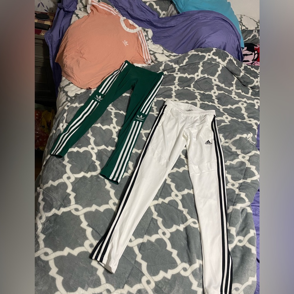3 set of adidas leggings pants t shirts SZ XS top